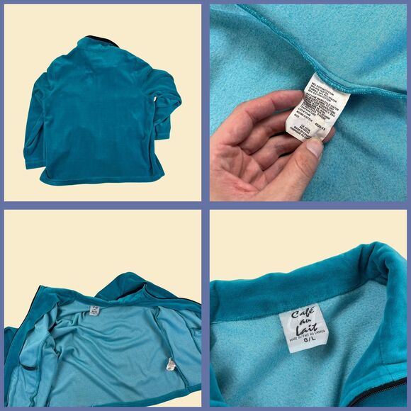 90s/Y2K blue velour track suit, vintage 1990s L womens pants & jacket set - Picture 3 of 9